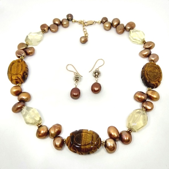 Pearl and gemstone demi parure